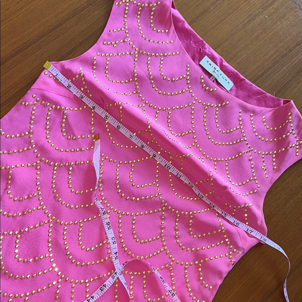 Trina Turk 100% Silk Pink Beaded Shift Dress, size 6 - Picture 4 of 8